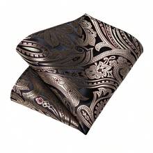 Ensemble cravate jacquard floral brun doré avec pochette carrée et boutons de manchette, cravate de soirée haut de gamme pour occasions formelles, accessoires, festival - Rose cuivré - Voir 5