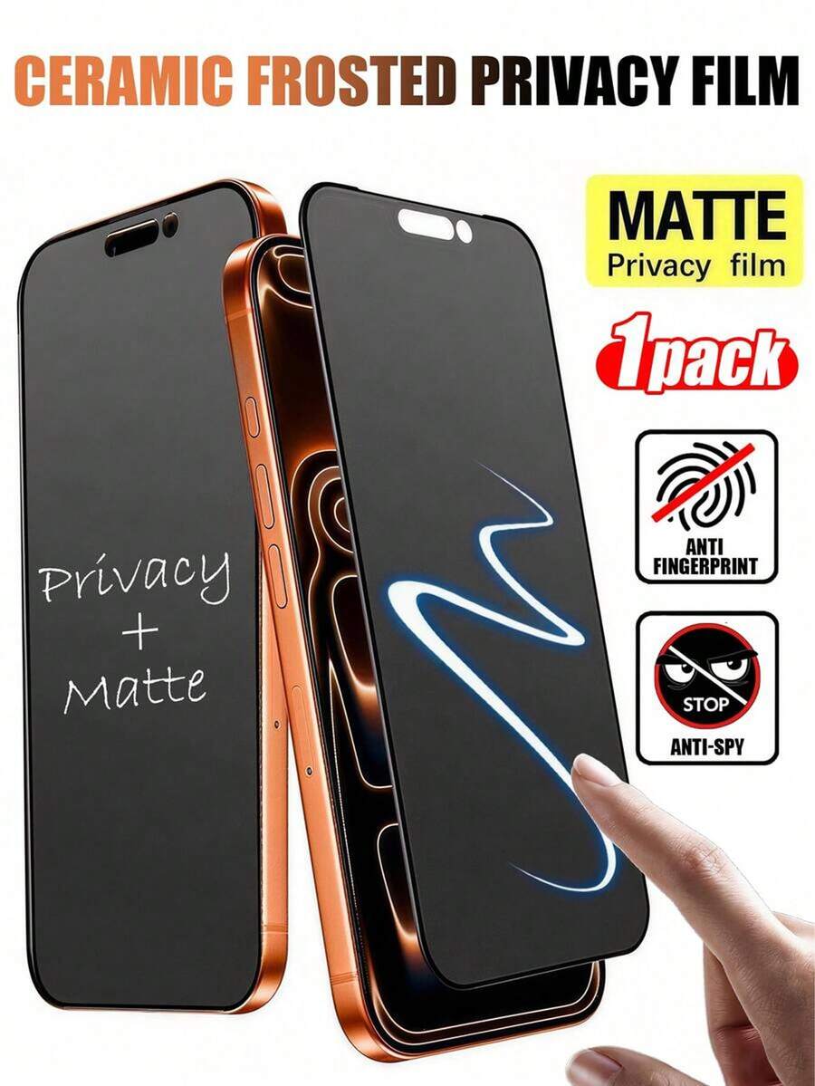 1 miếng dán màn hình chống nhìn trộm 2.5D bằng gốm mờ, tương thích với iPhone 17 Pro Max/17 Pro/17 Air/17/16 Pro Max/16 Plus/16E/15 Pro Max/14/13/12/11/X/XS/XR, phủ toàn màn hình, chống bám vân tay, chống trầy xước, chống sốc, chống nước.
