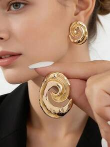 1 Pair European And American Fashion Minimalist Elegant Geometric Hollow Spiral Earrings, Suitable For Women's Daily Commute, Banquet And Party - Yellow Gold - View 6