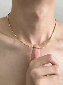 CVNANA 1 chiếc dây chuyền dạng mắt xích rắn bằng thép không gỉ mạ vàng 18K - Phong cách tối giản, phù hợp để đeo hàng ngày, phối đồ đường phố, làm lớp áo và làm quà tặng tối giản. - A - Xem 2