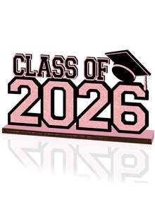 2pcs 2026 Pink Graduation Decor: Glitter Pink, Class Of 2026, Wooden Desktop Centerpiece - Ideal For Graduation Season, Graduation Celebration, And As A Centerpiece Decor For Male And Female Desktop Parties - Multicolor - View 7