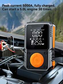 Arrancador portátil de 5000A con compresor de aire - Reforzador de batería de 12V, iluminación LED, salida USB de carga rápida, multi-protección, incluye cables de arranque, bomba de aire y adaptador para automóvil - ST-9656Pro - Ver 4