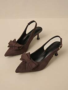 Giày sandal quai ngang thanh lịch kiểu Pháp cổ điển, sandal nơ thời trang mùa xuân/hè, giày cao gót mũi nhọn sành điệu mới về, sandal nơ công sở nhẹ nhàng, sandal đa năng mùa hè mới phù hợp với váy. - Cà phê nâu - Xem 7