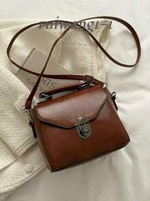 Women's Retro Clasp Mini Handbag, Fashionable For Daily Use - Brown - View 1