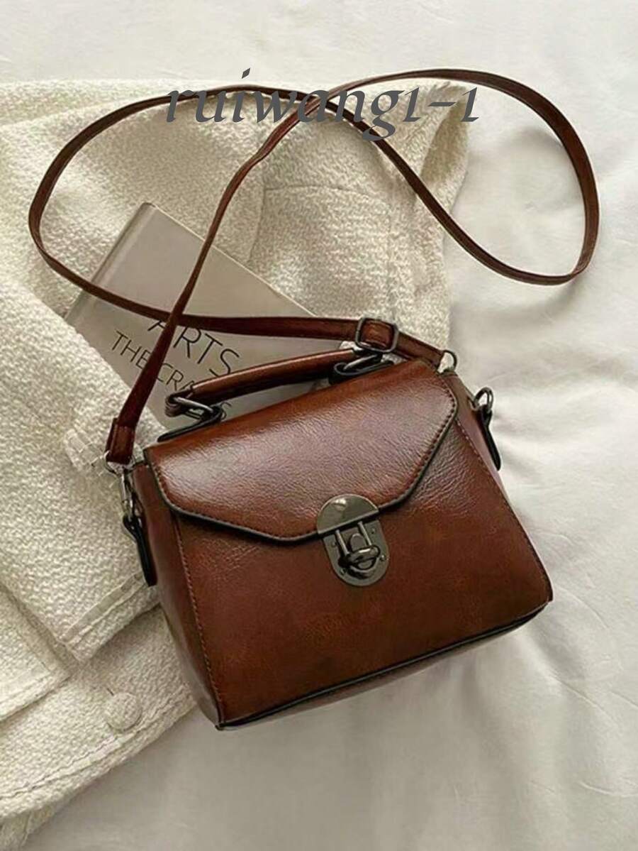 Women's Retro Clasp Mini Handbag, Fashionable For Daily Use - Brown - View 1