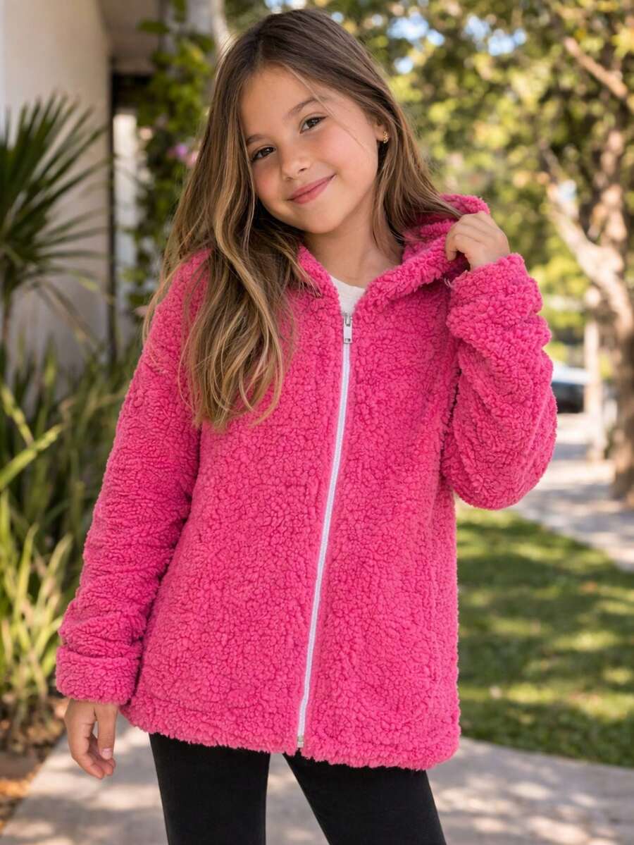 Children's And Teen's Winter Sweater For Girls, Teddy Coat With Hood, Children's Jacket - Màu Hồng Tươi - Xem 1