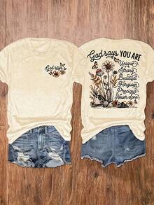 Ladies' T-Shirt, Printed With "Christian Inspirational Scripture", Casual Round Neck, 100% Cotton, Slightly Elastic, 220G, Ladies' Short Sleeves, Regular Version, Suitable For All Seasons, Classic Holiday Gift T-Shirt - Quả mơ 1 - Xem 6