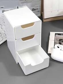 1/2pcs Mini 3-Tier Desktop Storage Box, Furniture-Style Cosmetic Organizer, Office Storage Box, 3-Tier Easy-Pull Drawer Storage Box, Lipstick, Jewelry Storage, Room Decor Home Decor Bedroom Decor Drawer-Style Cosmetic Storage Box, Women's Travel Essential Storage Organizer - White - View 4