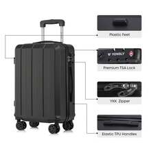 YONSLY Suitcase 20/24/28 Inch With YKK Zipper, TSA Lock, 4 Quiet Wheels, 360° Mesh Compartment, Hard Shell Suitcase, Large Trolley Suitcase, Carry-On Luggage For Holidays, Short Trips And Business Trips - 黑色 - 查看 3