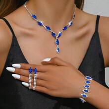 3/4-Piece Fashion Jewelry Set, Black Gemstone Necklace And Earrings Bracelet, Perfect For Women To Wear At Parties And Special Occasions - Four Piece Jewelry Set - View 14