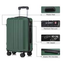 YONSLY Suitcase 20/24/28 Inch With YKK Zipper, TSA Lock, 4 Quiet Wheels, 360° Mesh Compartment, Hard Shell Suitcase, Large Trolley Suitcase, Carry-On Luggage For Holidays, Short Trips And Business Trips - 深綠 - 查看 9