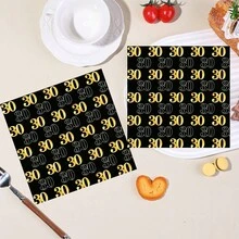 20张/40张/60张，30岁生日里程碑派对餐巾纸，双层黑金图案一次性纸巾，优雅“30”字样鸡尾酒餐巾纸，30周年纪念派对用品，30岁生日装饰餐具，男女通用，13*13英寸 - 30 YEARS - 查看 1