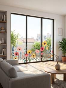 1/2pcs-Spring Wildflower Window Clings, Removable Sunflower Daisy Floral Window Decals, Waterproof Reusable Vinyl Window Stickers For Bedroom Living Room Kitchen Nursery Spring Home Decor - A - View 6