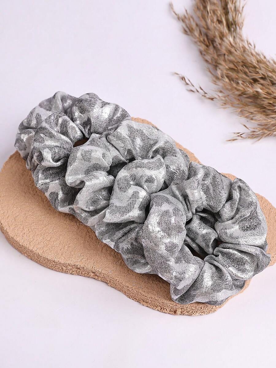 Bộ 4 phụ kiện tóc in họa tiết da báo màu bạc, dây buộc tóc co giãn thanh lịch, đa năng dùng hàng ngày, kẹp búi tóc, vòng xoắn tóc đuôi ngựa. - Nhiều màu - Xem 1