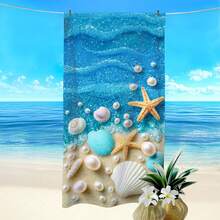 1pc Ocean Creature Shell Pearl Starfish Pattern Beach Towel, Super Absorbent Quick Dry Towel For Swimming, Soft Beach Blanket, Suitable For Beach, Swimming, Outdoor Camping Travel, Ideal Beach Essential (40*80CM Very Small) - A - View 1