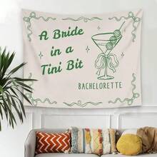 60x40in A Bride In A Tini Bit Bachelorette Party Banner, Girls Weekend Photo Backdrop, Martini Tapestry, Martini Themed Beach Bachelorette Backdrop - 1 - Xem 1