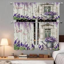 Kitchen Curtains Spiral Classic Window With Purple Lavender Bouquet Decoration, Specially Designed For Rod Pocket Hanging Method, Home Decor, Art Print, Available In Multiple Sizes, Excludes Rod Tier & Valance Set. - 1pc-60*18inch(152*46cm) - View 8