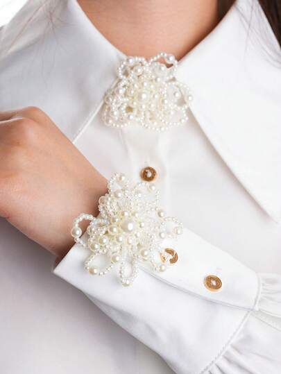 2 Pieces Button Cover For Shirts, Cute Faux Pearl Cufflink Cover, Hand Woven Beading Buckle Clip, Suit, Tailcoat, Shirt Decoration Buttons, Collar Clip, Shiny Button Cover, Suitable For Daily, Party And Wedding Clothing Fashion Decoration Cufflinks, Valentine's Day Gifts