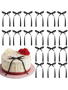 1/10/20pcs Black Bow Cake Decorations, Black Ribbon Bows Suitable For Birthday, Wedding, Bachelorette Party, Graduation, Dessert Table, Engagement, Mother's Day Decor - Multicolor - View 1