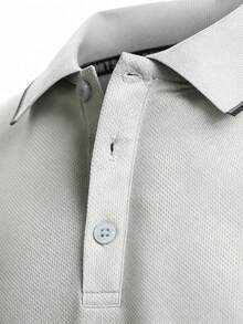 男士淺灰色短袖 Polo 衫，黑色對比領運動上衣，適合網球、高爾夫、戶外及日常穿著 - 淺灰色 - 查看 7