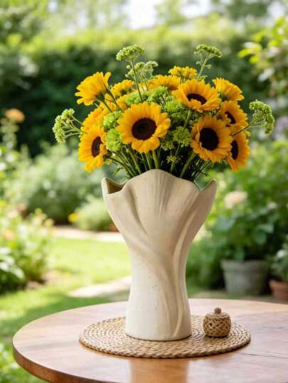 1pc Decorative Tabletop Vase, Artistic Folding Silhouette Vase, Elegant Retro Style Vase Suitable For Outdoor Garden, Patio, Balcony, Entrance, Rustic Boho Vase With Natural Aesthetics, Home Decor, Floral Arrangement, Garden Decor, Centerpiece Vase