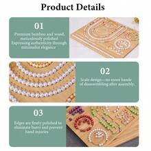 KLONKEE Tablero de diseño de joyería de bambú, tabla de cuentas de madera, para manualidades con cuentas, bandeja para hacer pulseras y collares, ideal para regalos de San Valentín, Navidad y Año Nuevo, manualidades, suministros de costura, exhibidor de regalos con cuentas, bandeja para colocar cuentas sueltas - Pulsera, collar, placa de cuentas - Ver 5