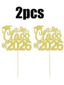1/2pcs 2026 Graduation Cake Topper, Glitter Congratulations 2026 Graduation Cake Sign, Gold 2026 Graduation Theme Party Cake Decorations - Golden Scroll - View 8