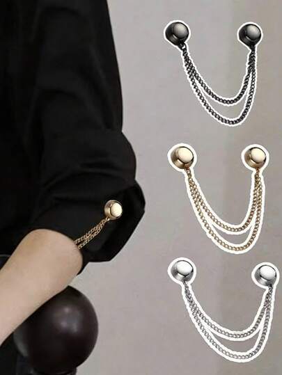 1pc Seamless Strong Magnetic Shirt Sleeve Fixing Buckle - Multi-Functional T-Shirt Hem Shortening Tool, Trouser Leg Fixing Clip, Scarf Accessory, Pinless Brooch Clip For Women's/Men's Clothes, Cardigans, Hijabs With Chain, Powerful Magnet Buttons For Cuff Hem Fixing (Silver)