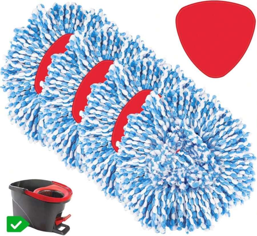 4 Pack Spin Mop Refill Replacement Head Compatible With EasyWring 1-Tank System Spinning Mop, With 1 Swivel Mop Base, 100% Microfiber Deep Cleaning Machine Washable - Blue - ColorA - 查看 1