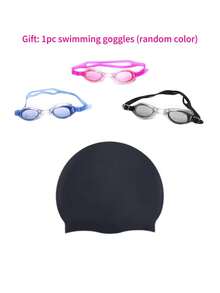 2026 Bestselling Silicone Swimming Cap With Goggles, Adult Solid Color Silicone Swim Cap, Waterproof Anti-Slip Comfortable Elastic, Suitable For Short & Long Hair, Applicable For Indoor/Outdoor Pool And Beach Swimming - Solid Color - View 12