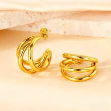 Hypoallergenic Stainless Steel Earrings | Combination Earrings, High-Quality Stainless Steel Women's Earrings, Non-Fading, Comfortable To Wear And Versatile, Minimalist And Elegant, Suitable For Daily Wear Or Parties, Fashion Women's Earrings, Jewelry Accessories, Exquisite Gift For Women - Gold - View 8