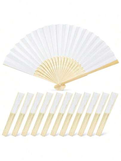 1 pieza/2 piezas/6 piezas/12 piezas Abanico plegable, Abanico de mano de papel blanco, Abanico de mano de bambú, Abanico plegable de boda blanco, Abanico de mano plegable, Abanico de mano blanco hecho a mano para manualidades, Abanico de mano blanco plegable para personalización de manualidades, Suministros para fiesta de baby shower, boda, decoración y regalo de abanico de mano