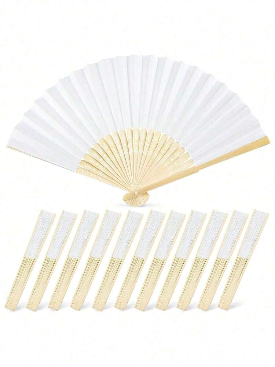 1件/2件/6件/12件摺疊扇,白色紙手扇,竹製手扇,白色婚禮摺疊扇,可摺疊手扇,白色手工扇DIY,可摺疊白色手扇DIY個性化嬰兒淋浴派對婚禮用品手扇禮物裝飾婚禮手持扇 - 材質升級款白色 - 查看 1