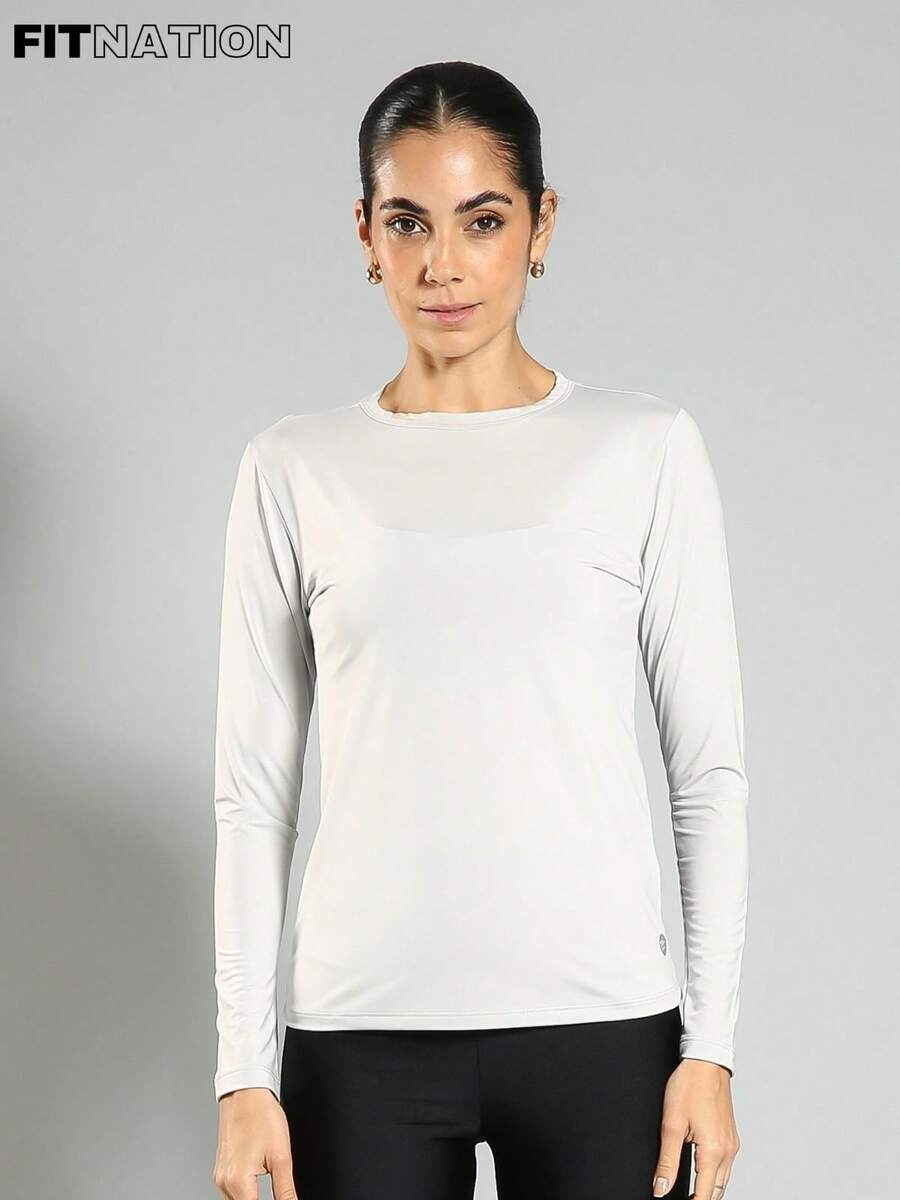 FITNATION Women's Long Sleeve T-Shirt With UV50 Sun Protection - Silver - View 1