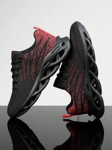 Men's Hollow-Out Knit Breathable Casual Sports Shoes - Black - View 5