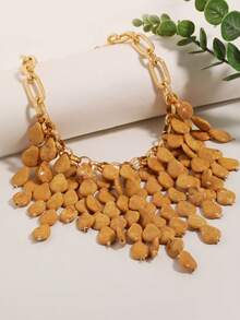 1pc Tropical Vacation Style Metal Chain Resin Water Drop Tassel Pendant Necklace, Suitable For Women Beach Holiday Wear - Yellow - View 2