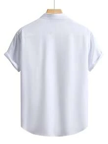 Men's Solid Color Business Casual Short Sleeve Shirt - White - View 2