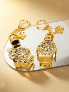 2Pcs 2026 Refillable Perfume Bottle Keychain For Women, Leak Proof Fine Mist Travel Size Atomizer, 3D Gold Camellia Flower Pendant Luxury Empty Essential Oil Diffuser Key Ring, Purse Bag Charm For Handbag Backpack Car Key, Birthday Valentine Mother's Day Anniversary Gift For Her - Multicolor - View 2