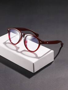 1副男士时尚无度数眼镜，聚碳酸酯椭圆形镜框，黑色/深红色经典休闲个性酷炫复古百搭款，适合日常通勤办公佩戴，附眼镜盒 - 彩色 - 查看 9