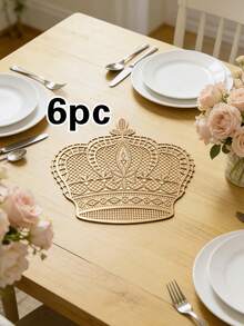 1/4/6pcs Faux Gold Crown PVC Placemats, Heat Insulation Non-Slip Table Mats For Hotel Restaurant Decoration, Suitable For Wedding Party, Christmas, Valentine's Day, Holiday Celebration, Picnic, Birthday Party - Multicolor - View 10
