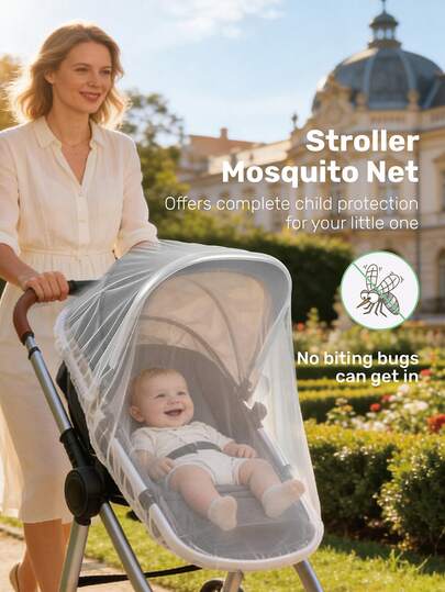 1 شبكة بعربة الأطفال ضد البعوض، تغطية كاملة بشبكة عالية الكثافة، محمولة للسفر لتغطية عربات الأطفال، مناسبة لجميع المواسم، من الضروريات السفرية للآباء الجدد