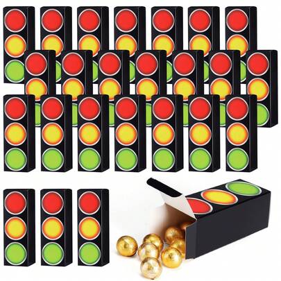 Bộ 4/6/8/12/18 món đồ trang trí và hộp quà sinh nhật chủ đề đèn giao thông đua xe, thích hợp để trang trí bàn tiệc, hộp đựng chủ đề xe tải, đồ dùng trang trí tiệc sinh nhật chủ đề ô tô.