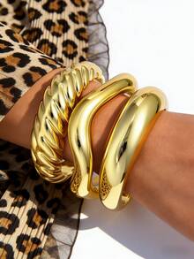 3 Stücke/1 Stück modisches, elegantes, übertriebenes Vintage Batik Harz Armreif Set, asymmetrischer geometrischer Wellen-Kurven-Offener Manschetten-Armreif, einzigartiger klobiger Schmuck geeignet für Frauen & Männer, ideal für Sommer Strand, Party, Alltag - Verschiedenfarbig - Übersicht 2