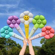 100pcs Daisy Handheld Stick Balloons, Children's Toy Balloons Suitable For Birthday Party, Holiday Atmosphere Decoration - Multicolor - View 2