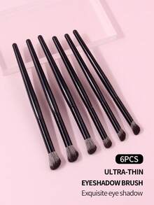 6支斜角眼影刷，晕染轮廓化妆刷套装 - 黑色 - 查看 3