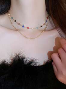 1件几何双层简约时尚链条项链 - 金色 - 查看 3