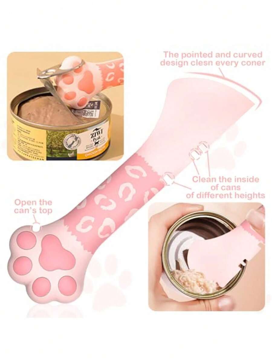 2026 New Thickened Pet Feeding Set, Cat Can Spoon And Lid, 2-In-1 Multifunctional Spoon, Cat Tail Tube Squeezer, Can Opener, Cat Paw Design Suitable For Cats And Dogs - Multicolor - View 1