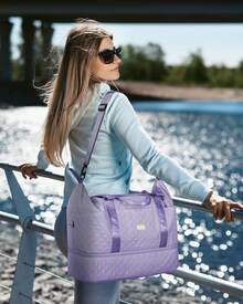 Bolsa de viaje, bolsa de viaje de fin de semana para mujer (con compartimento para zapatos), bolsa de mano para pasar la noche (con neceser), bolsa de gimnasio (con bolsa impermeable), bolsa de maternidad - Morado - Ver 7