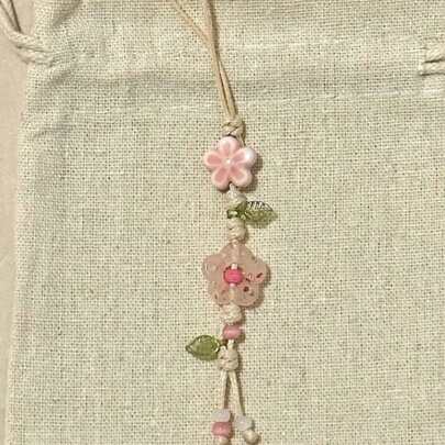 1pc Handmade Ceramic Bead & Star Charm Phone Lanyard, Unique Ceramic Beaded Phone Strap, Delicate Accessory For Bag, Car Keys, Suitable For Smartphones