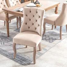 Chaise à 4 pieds, chaise de salle à manger en velours beige, dossier haut, capitonnage à boutons, structure en bois massif, (lot de 2) - Beige - Voir 6